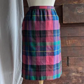 80s Vintage Colorful Wool Tweed Midi Skirt