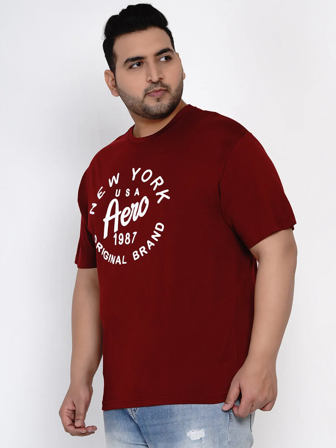 Aeropostale - Men Maroon Plus Size Regular Fit Pure Cotton Print T-shirts