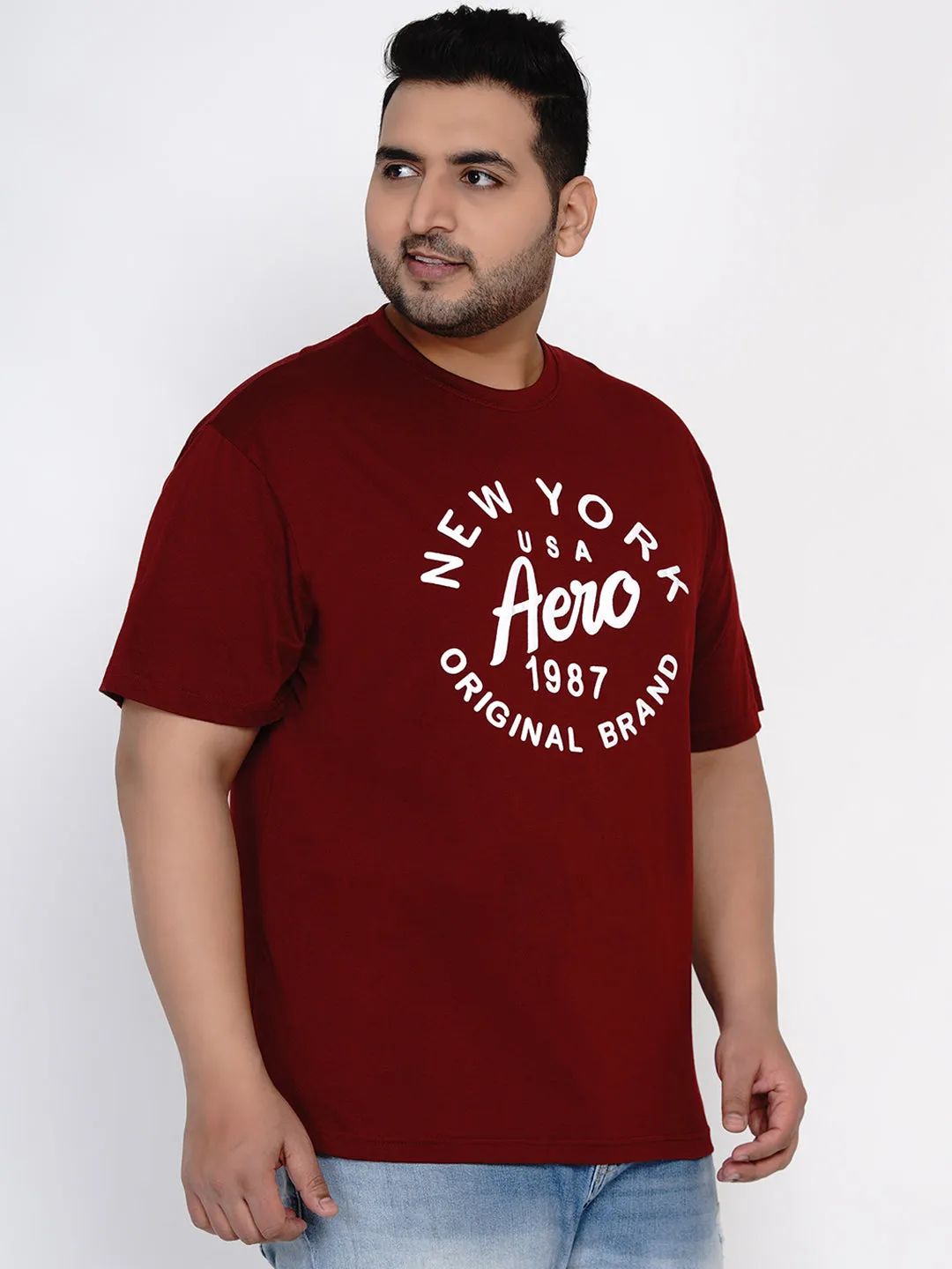 Aeropostale - Men Maroon Plus Size Regular Fit Pure Cotton Print T-shirts