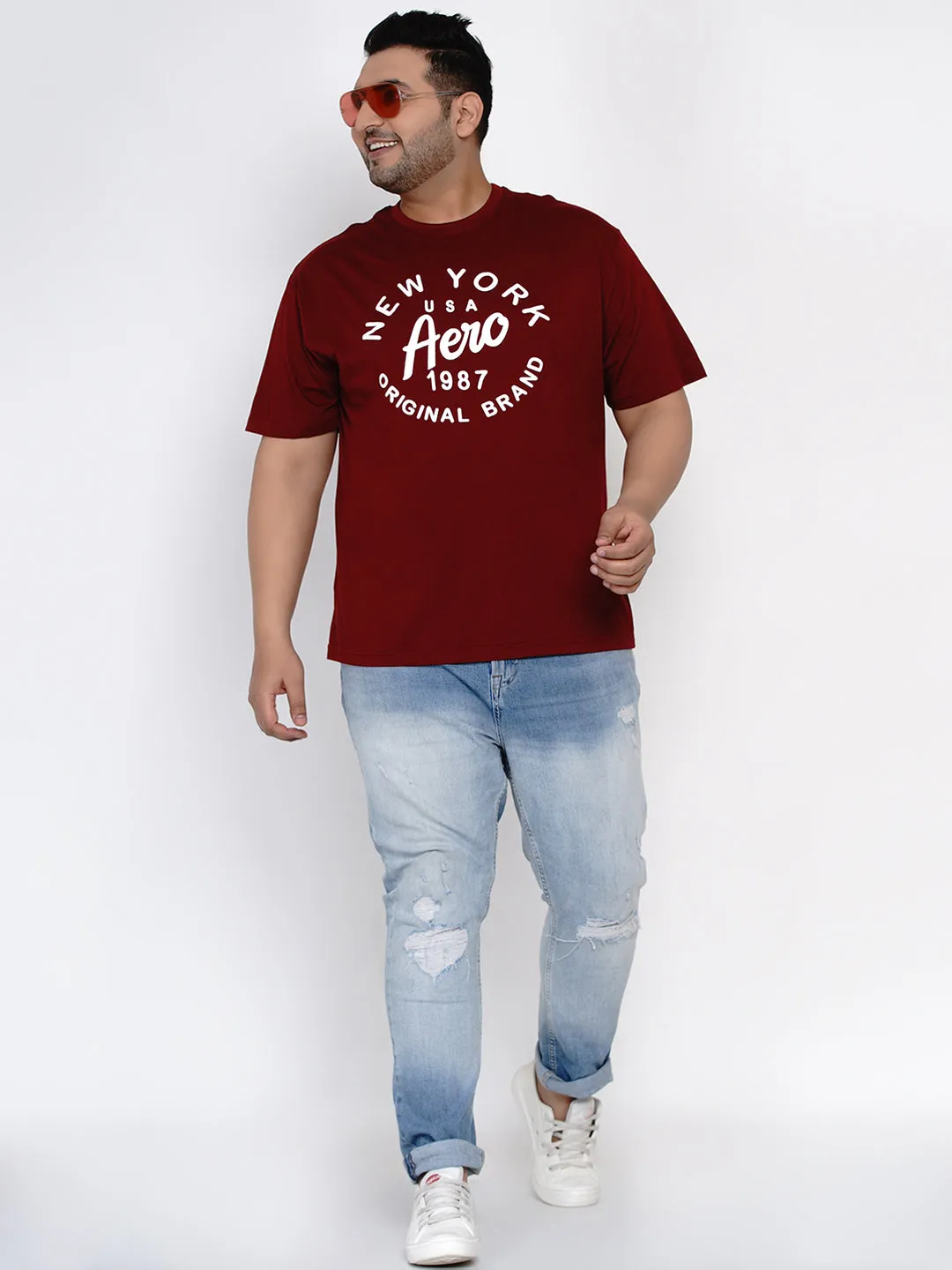 Aeropostale - Men Maroon Plus Size Regular Fit Pure Cotton Print T-shirts