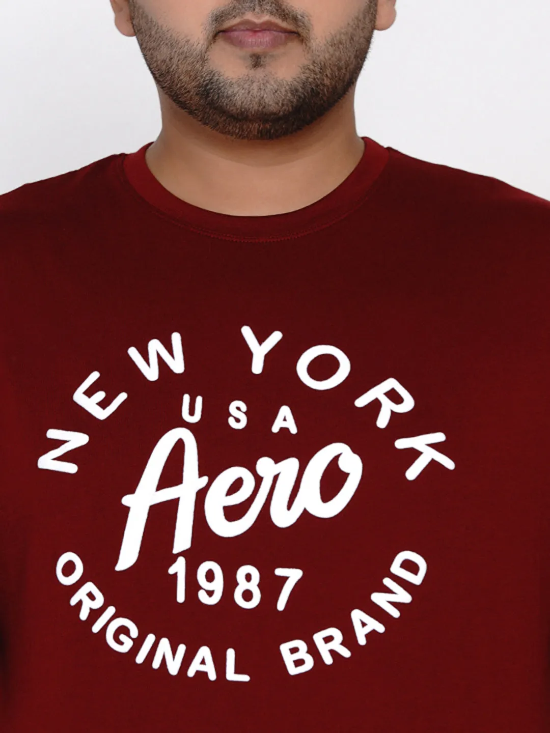 Aeropostale - Men Maroon Plus Size Regular Fit Pure Cotton Print T-shirts