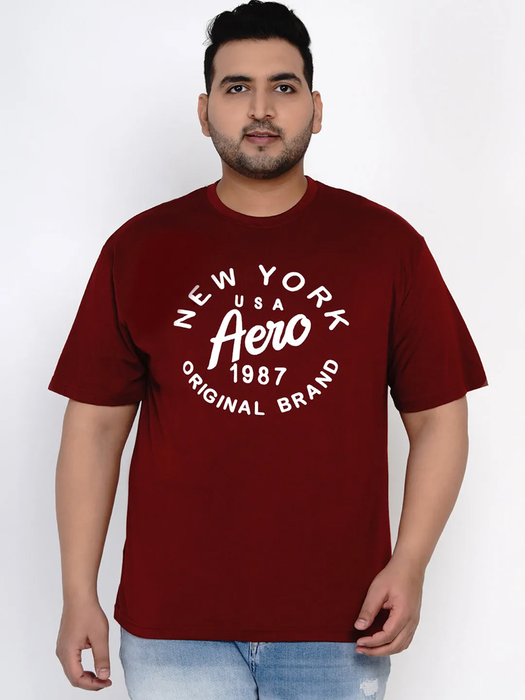 Aeropostale - Men Maroon Plus Size Regular Fit Pure Cotton Print T-shirts