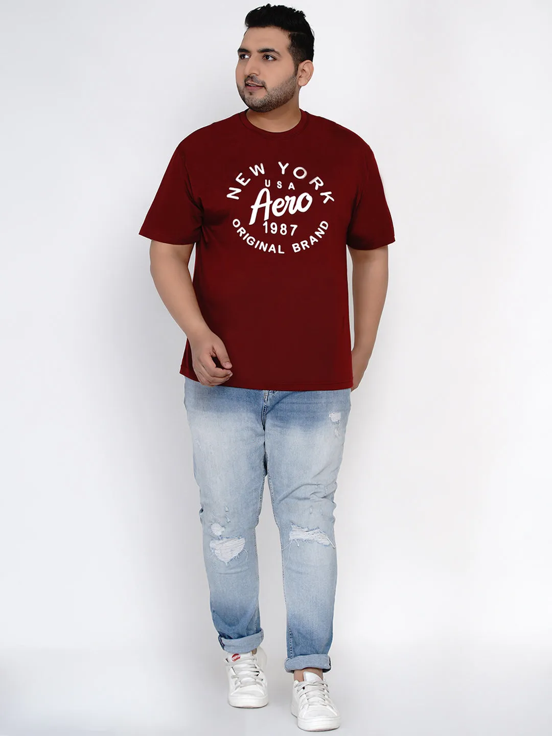 Aeropostale - Men Maroon Plus Size Regular Fit Pure Cotton Print T-shirts