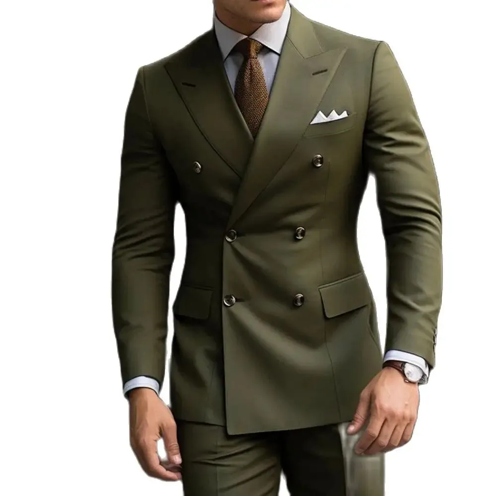 Aidase Formal Men's Suits Green Slim Fit High Quality Regular Length 2 Piece Jacket Pants Luxury Blazer Full Set Chic Costume Homme