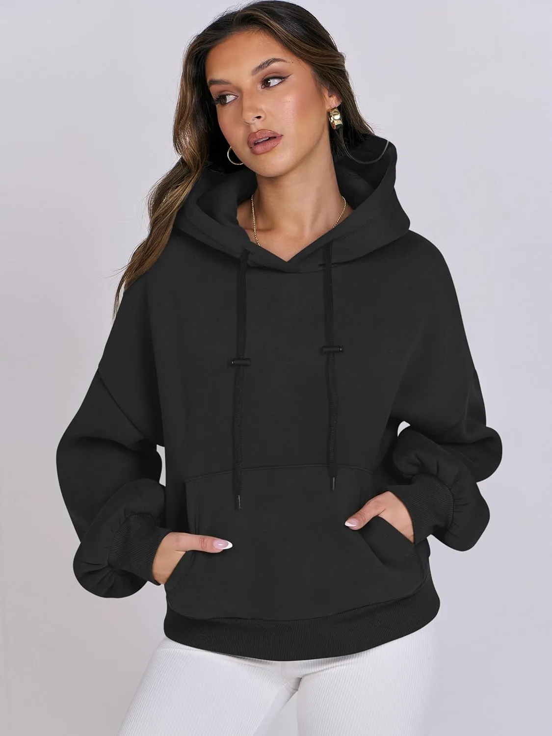 ANRABESS Womens Oversized Hoodies Lantern sleeve Fleece Sweatshirts 2024 Winter Loose Pullover Preppy Top Clothes