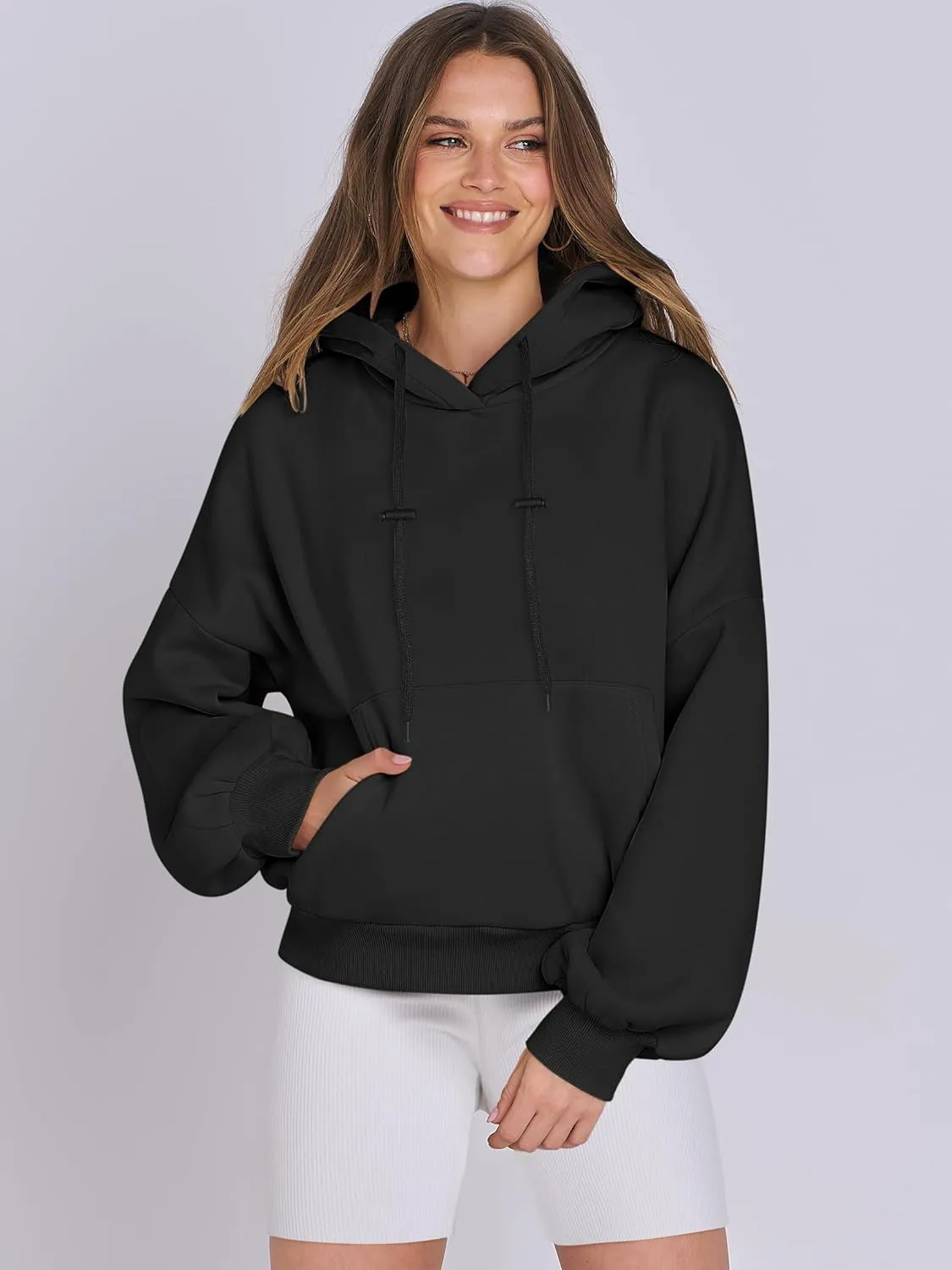 ANRABESS Womens Oversized Hoodies Lantern sleeve Fleece Sweatshirts 2024 Winter Loose Pullover Preppy Top Clothes