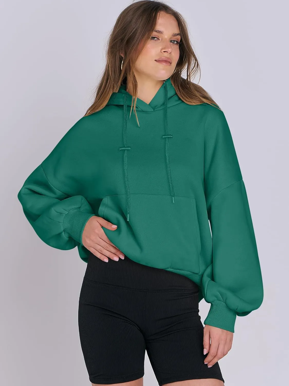 ANRABESS Womens Oversized Hoodies Lantern sleeve Fleece Sweatshirts 2024 Winter Loose Pullover Preppy Top Clothes