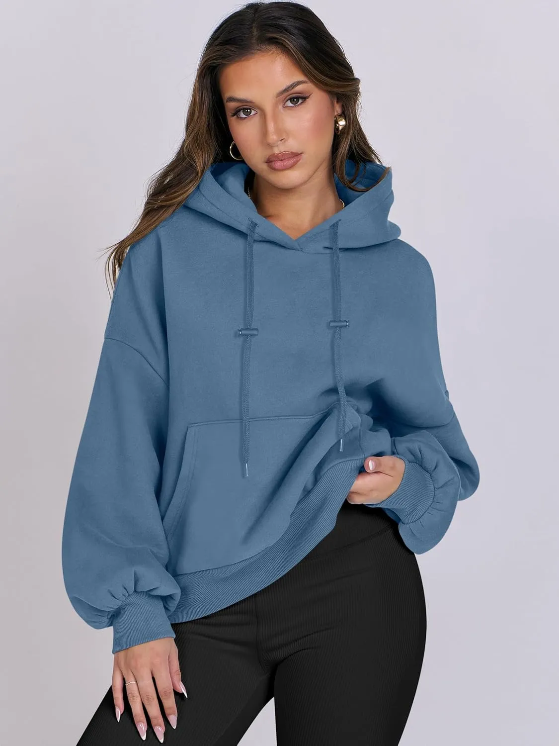 ANRABESS Womens Oversized Hoodies Lantern sleeve Fleece Sweatshirts 2024 Winter Loose Pullover Preppy Top Clothes