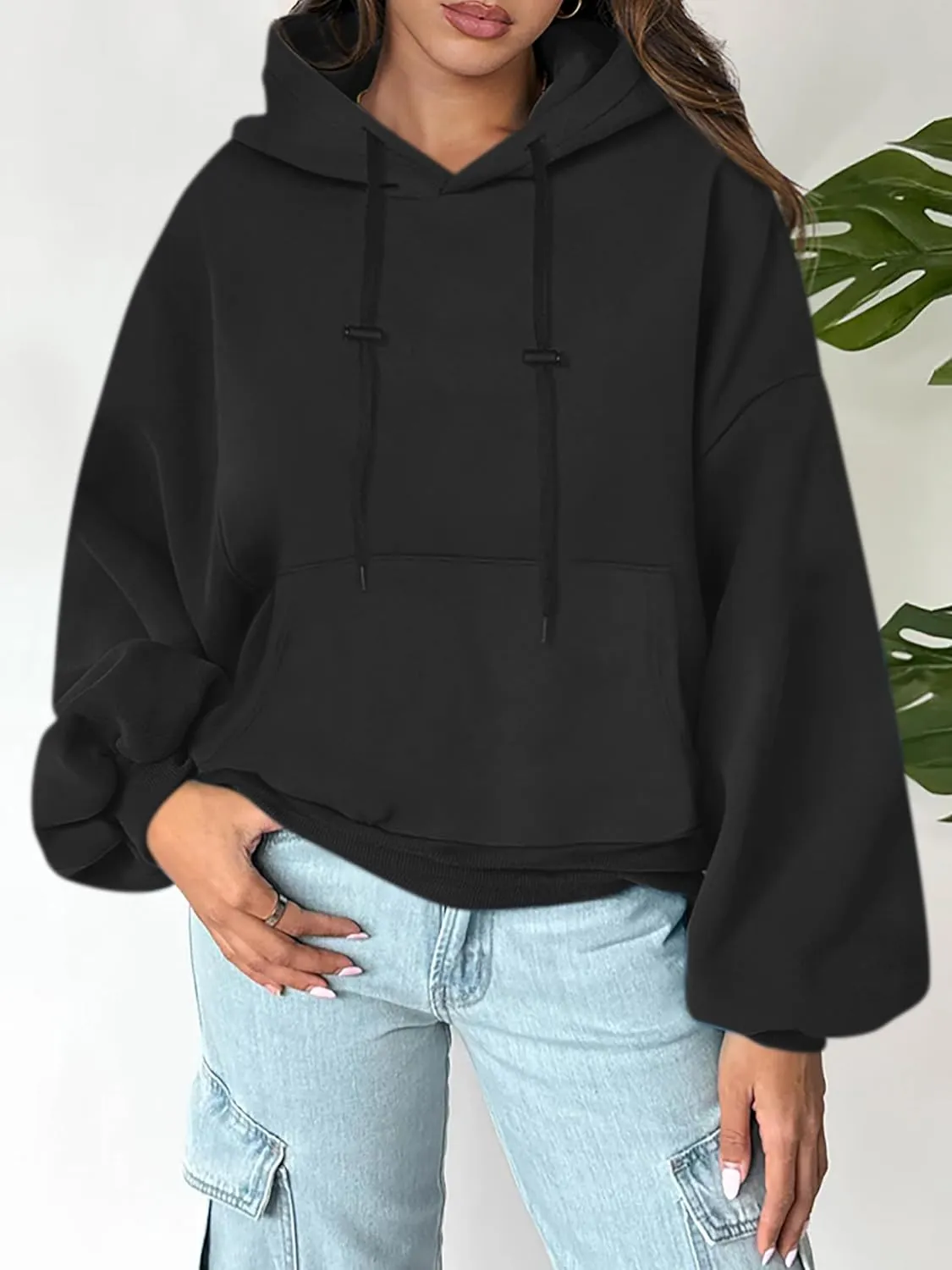 ANRABESS Womens Oversized Hoodies Lantern sleeve Fleece Sweatshirts 2024 Winter Loose Pullover Preppy Top Clothes