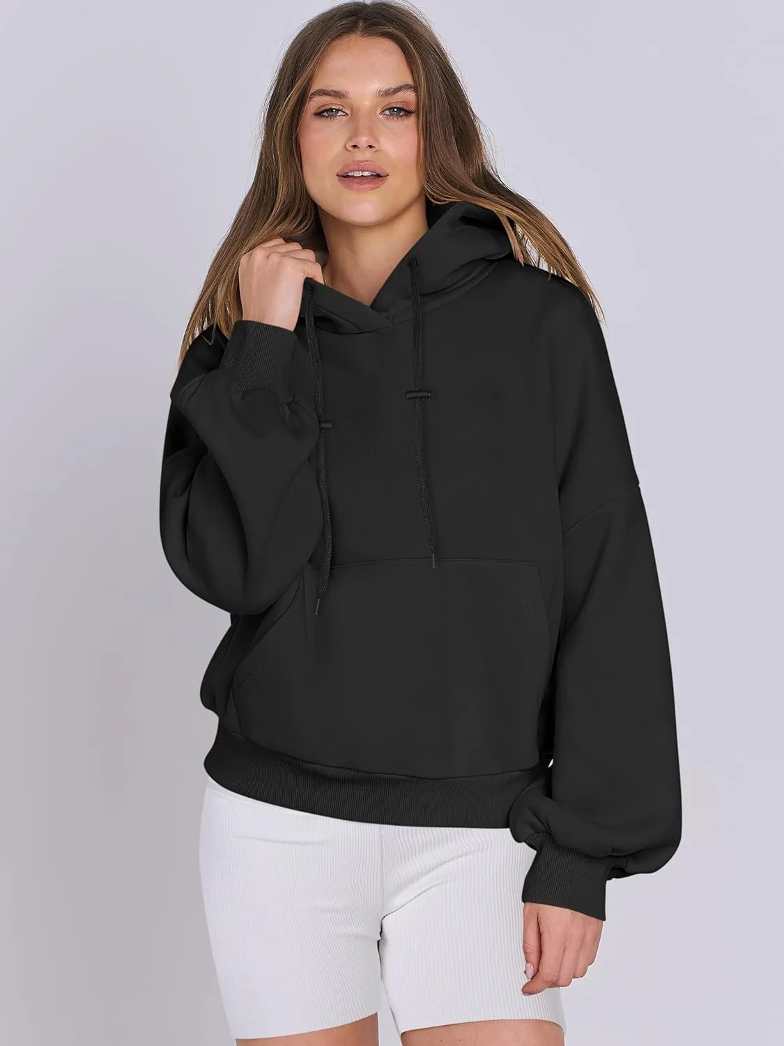 ANRABESS Womens Oversized Hoodies Lantern sleeve Fleece Sweatshirts 2024 Winter Loose Pullover Preppy Top Clothes