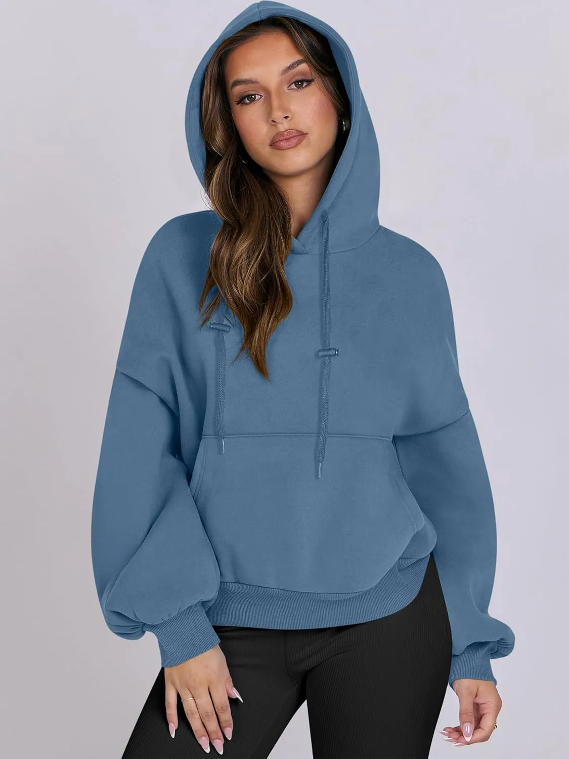 ANRABESS Womens Oversized Hoodies Lantern sleeve Fleece Sweatshirts 2024 Winter Loose Pullover Preppy Top Clothes