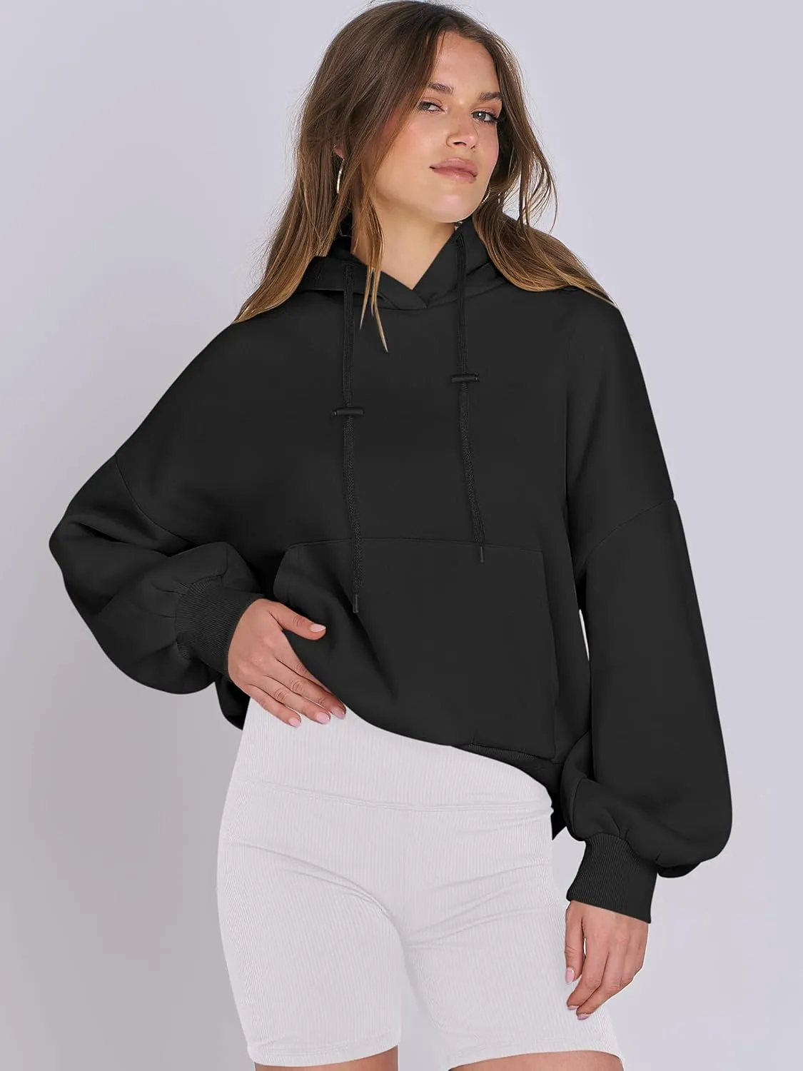 ANRABESS Womens Oversized Hoodies Lantern sleeve Fleece Sweatshirts 2024 Winter Loose Pullover Preppy Top Clothes