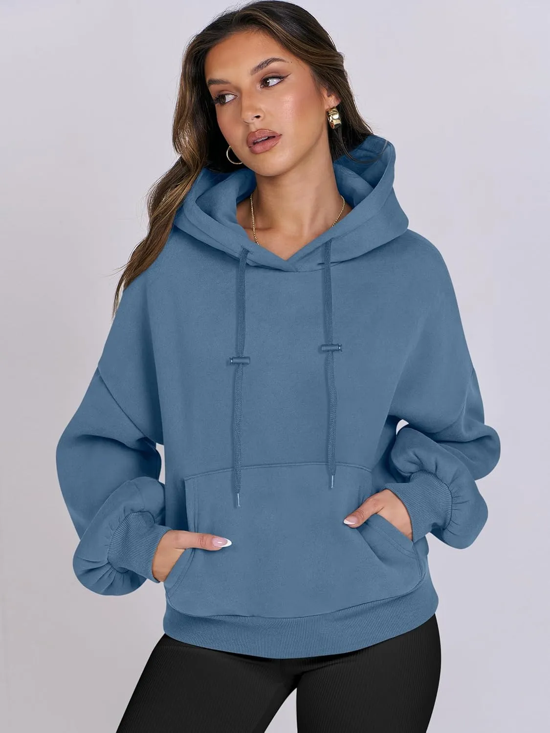 ANRABESS Womens Oversized Hoodies Lantern sleeve Fleece Sweatshirts 2024 Winter Loose Pullover Preppy Top Clothes