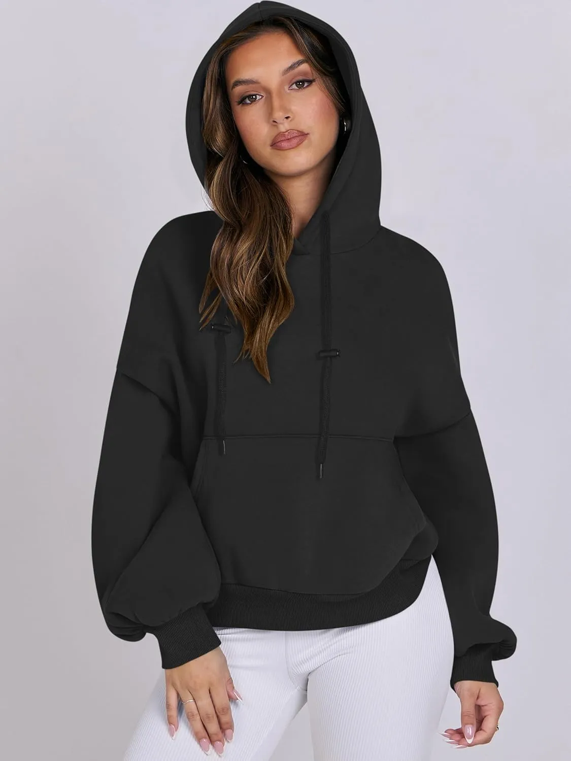 ANRABESS Womens Oversized Hoodies Lantern sleeve Fleece Sweatshirts 2024 Winter Loose Pullover Preppy Top Clothes