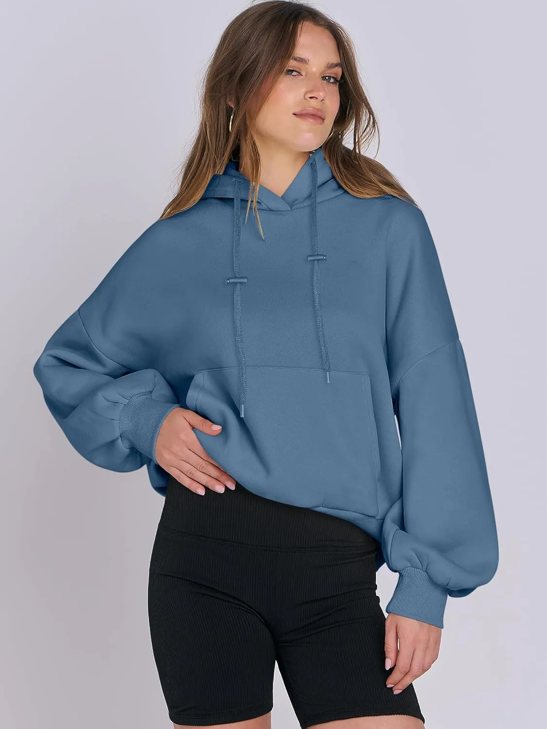 ANRABESS Womens Oversized Hoodies Lantern sleeve Fleece Sweatshirts 2024 Winter Loose Pullover Preppy Top Clothes