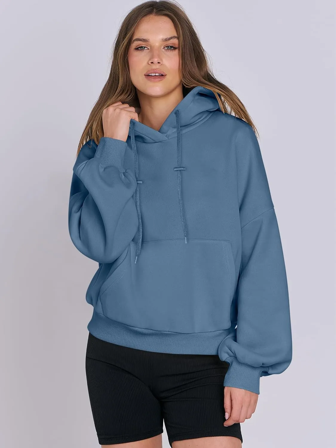 ANRABESS Womens Oversized Hoodies Lantern sleeve Fleece Sweatshirts 2024 Winter Loose Pullover Preppy Top Clothes