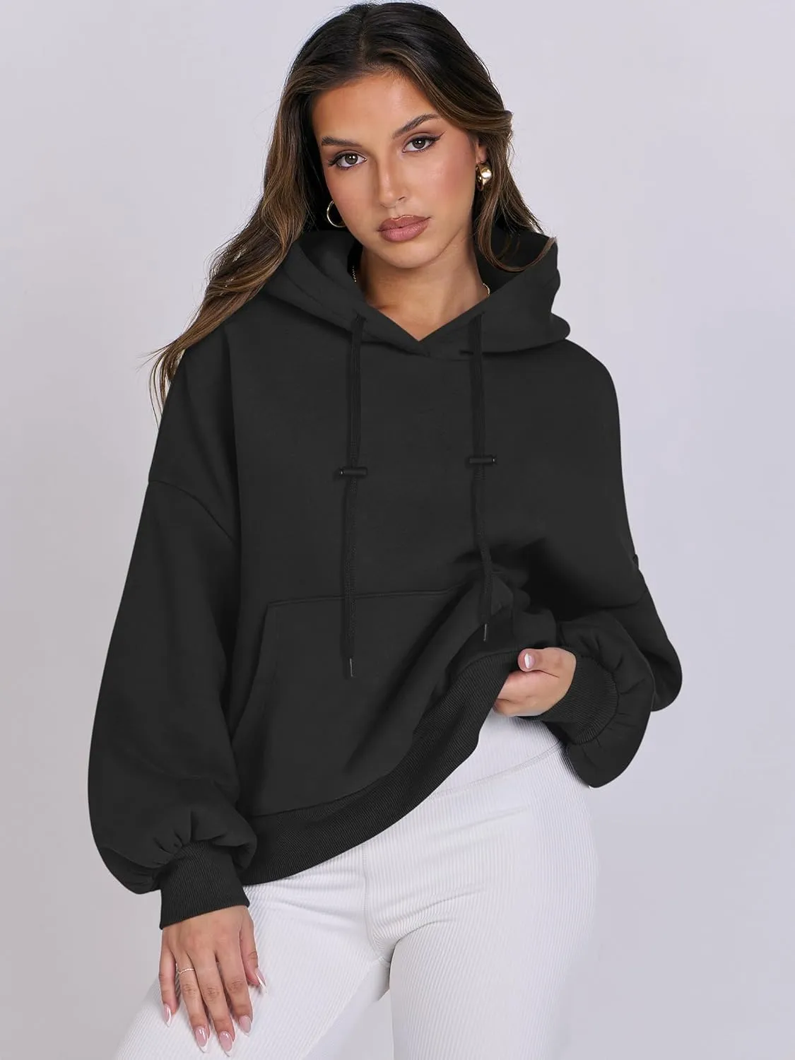 ANRABESS Womens Oversized Hoodies Lantern sleeve Fleece Sweatshirts 2024 Winter Loose Pullover Preppy Top Clothes