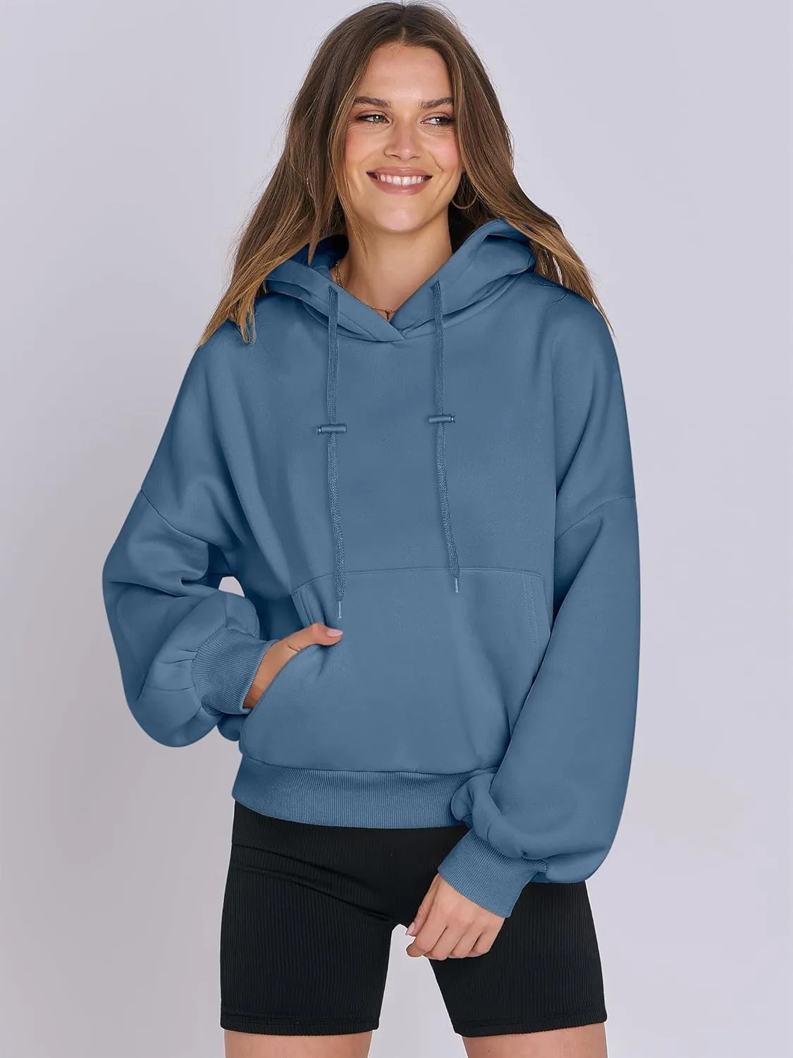 ANRABESS Womens Oversized Hoodies Lantern sleeve Fleece Sweatshirts 2024 Winter Loose Pullover Preppy Top Clothes