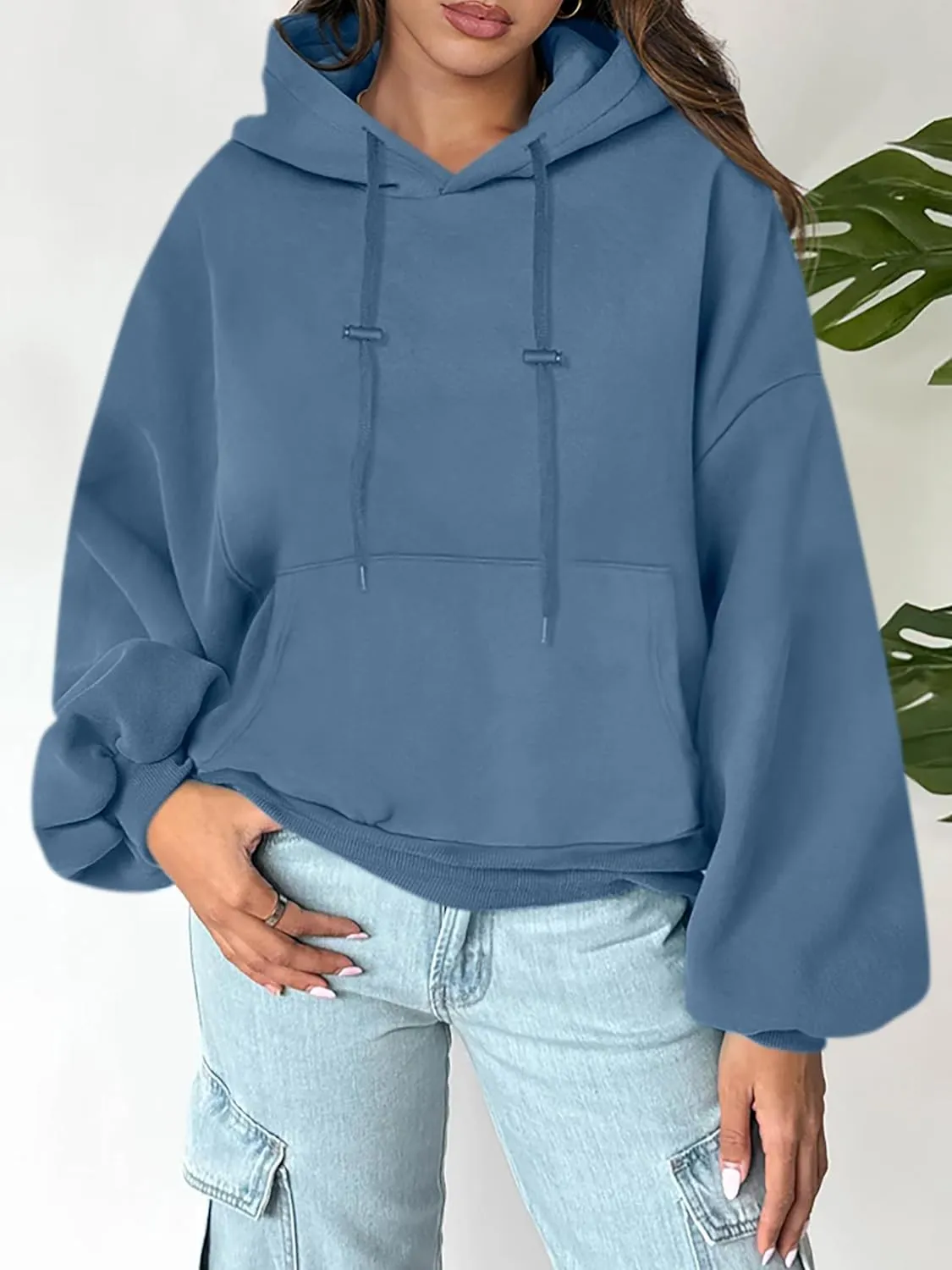 ANRABESS Womens Oversized Hoodies Lantern sleeve Fleece Sweatshirts 2024 Winter Loose Pullover Preppy Top Clothes