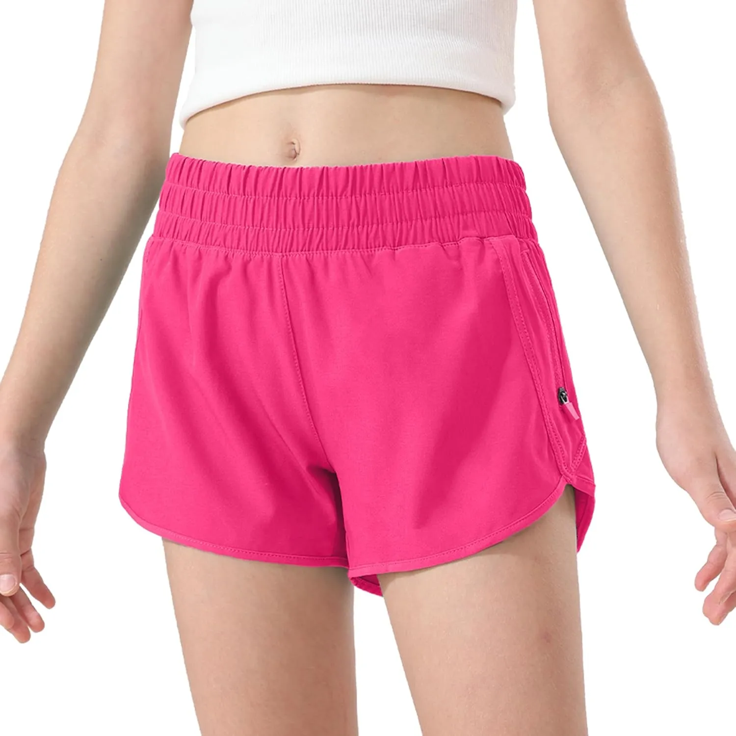 Aurefin Girls Athletic Shorts, Teen Kids Quick Dry Running Shorts with Zip Pocket Lightweight Track Workout Active shorts