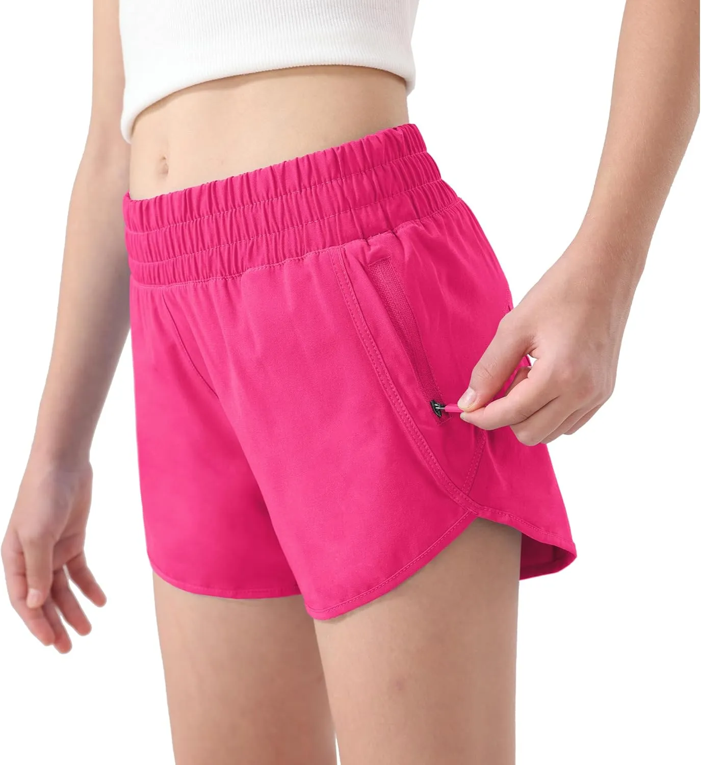 Aurefin Girls Athletic Shorts, Teen Kids Quick Dry Running Shorts with Zip Pocket Lightweight Track Workout Active shorts