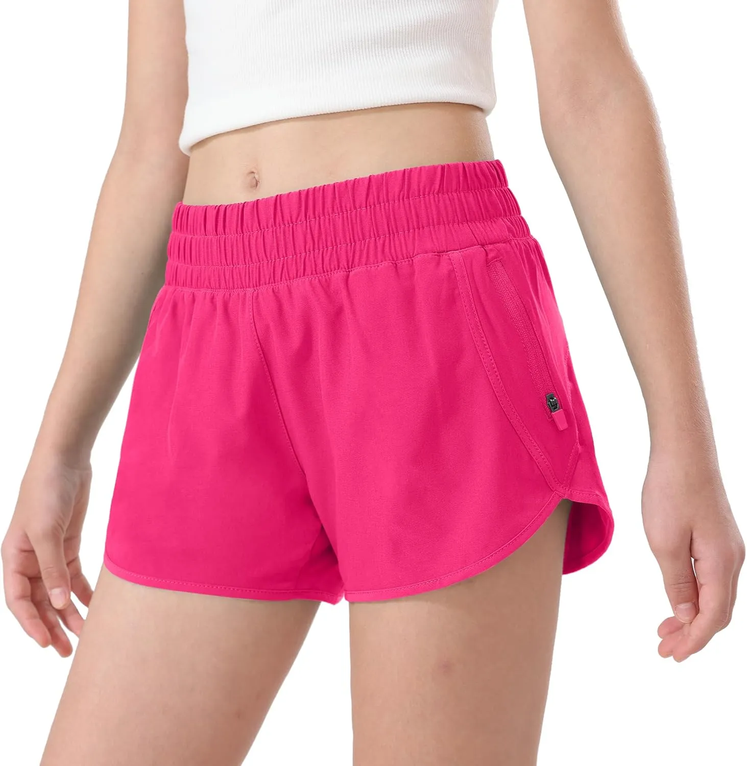 Aurefin Girls Athletic Shorts, Teen Kids Quick Dry Running Shorts with Zip Pocket Lightweight Track Workout Active shorts