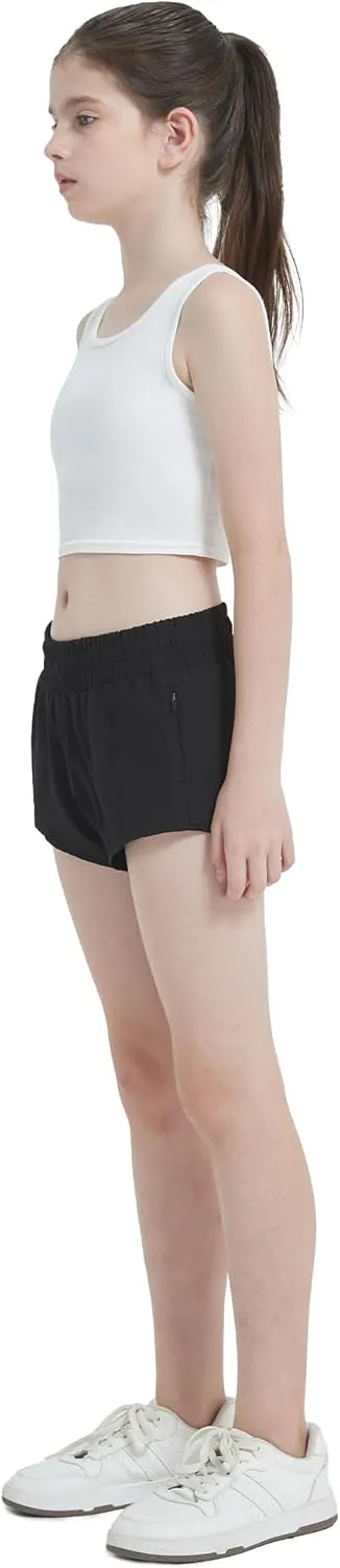 Aurefin Girls Lightweight Athletic Shorts, Quick Dry Running Shorts with Zip Pocket, Workout Sports Short for Teen Kids
