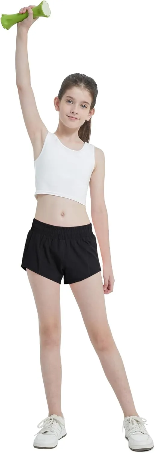 Aurefin Girls Lightweight Athletic Shorts, Quick Dry Running Shorts with Zip Pocket, Workout Sports Short for Teen Kids