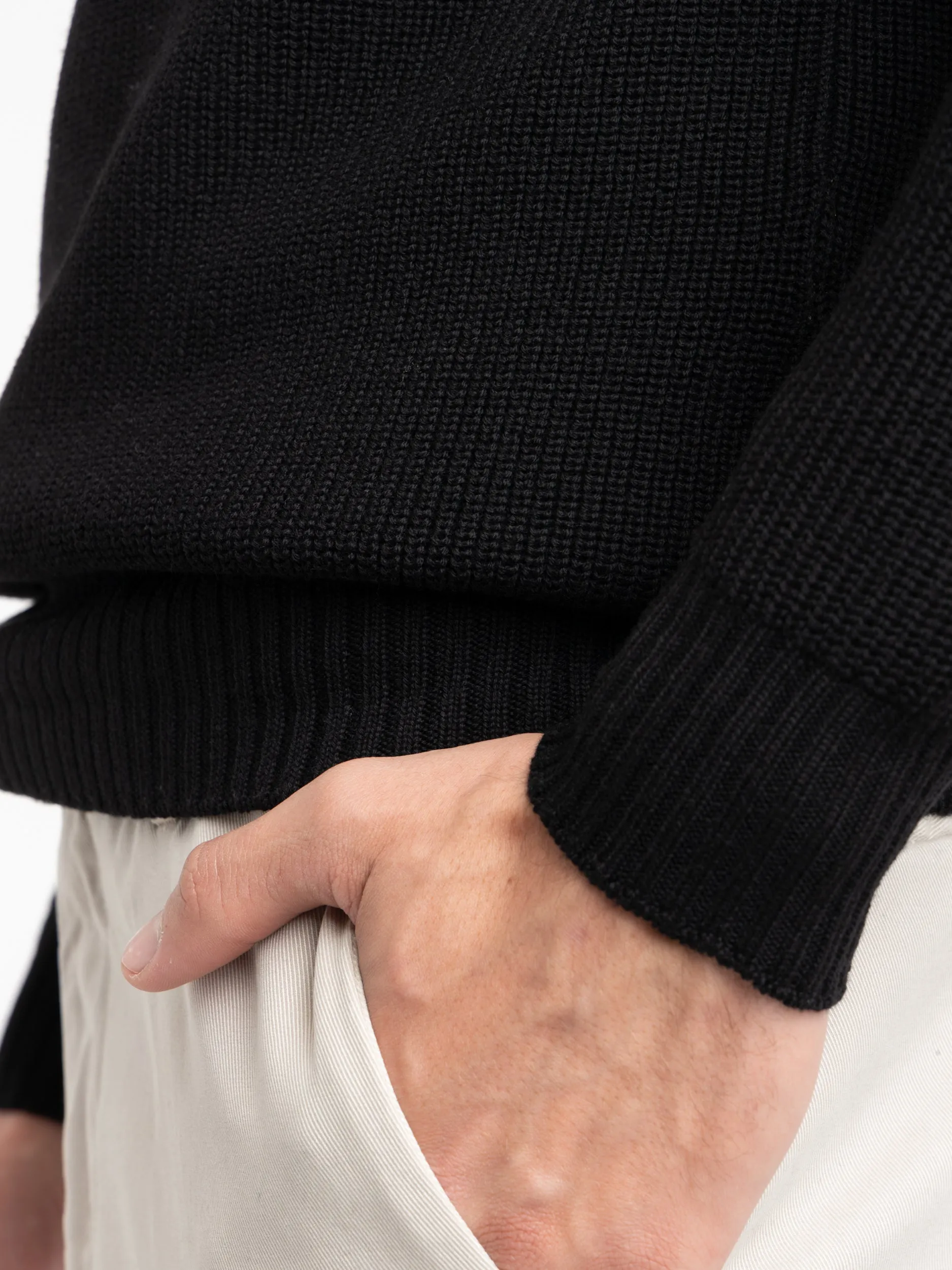 Black Ribbed Quarter Zip Sweater