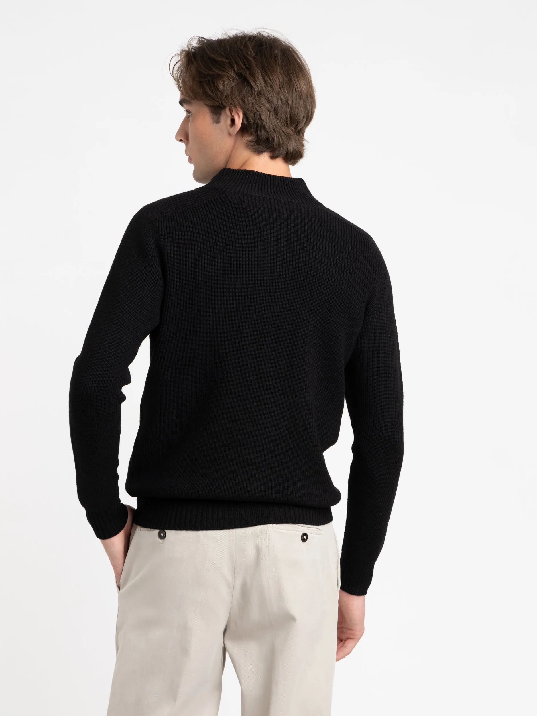 Black Ribbed Quarter Zip Sweater
