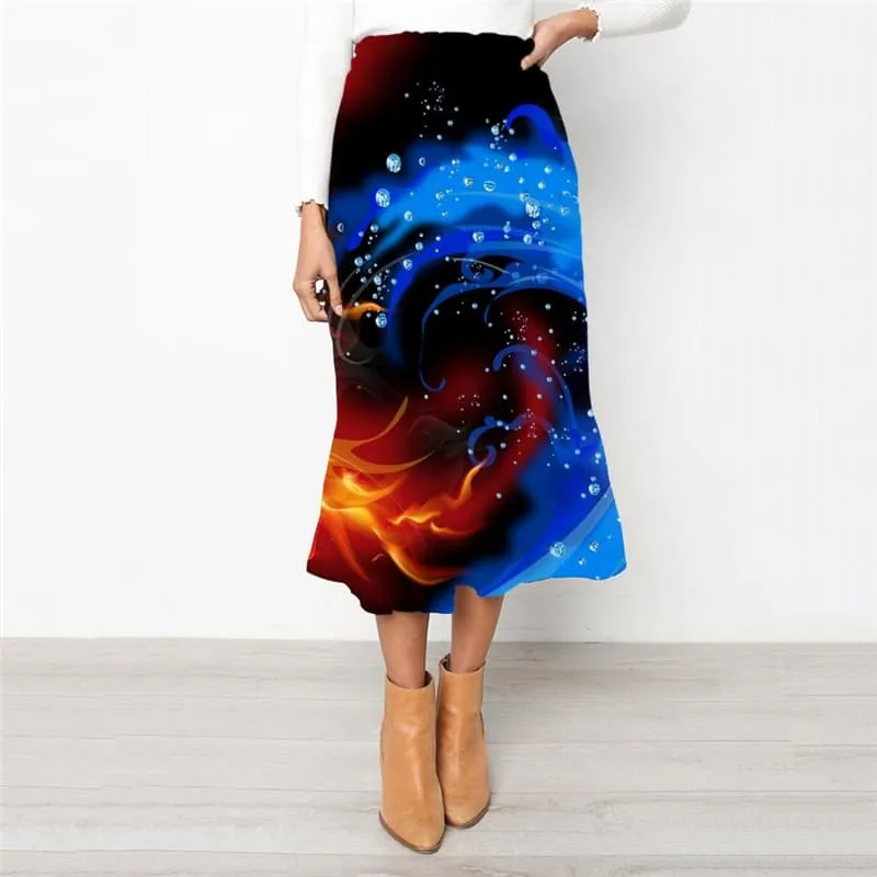 Blue Flame Skirt Women Red Flame School skirt Colorful Skirt Ladies