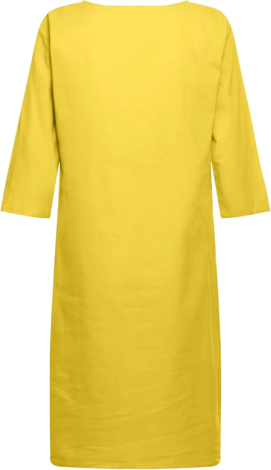 Casual Dresses for Women Cotton Linen V-Neck Half Sleeve Short Summer Dresses Elegant Solid Vintage Womens Dresses