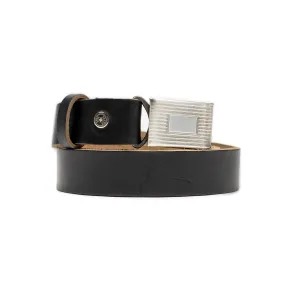Classic Horween leather belt in Black with engine-turned plated buckle