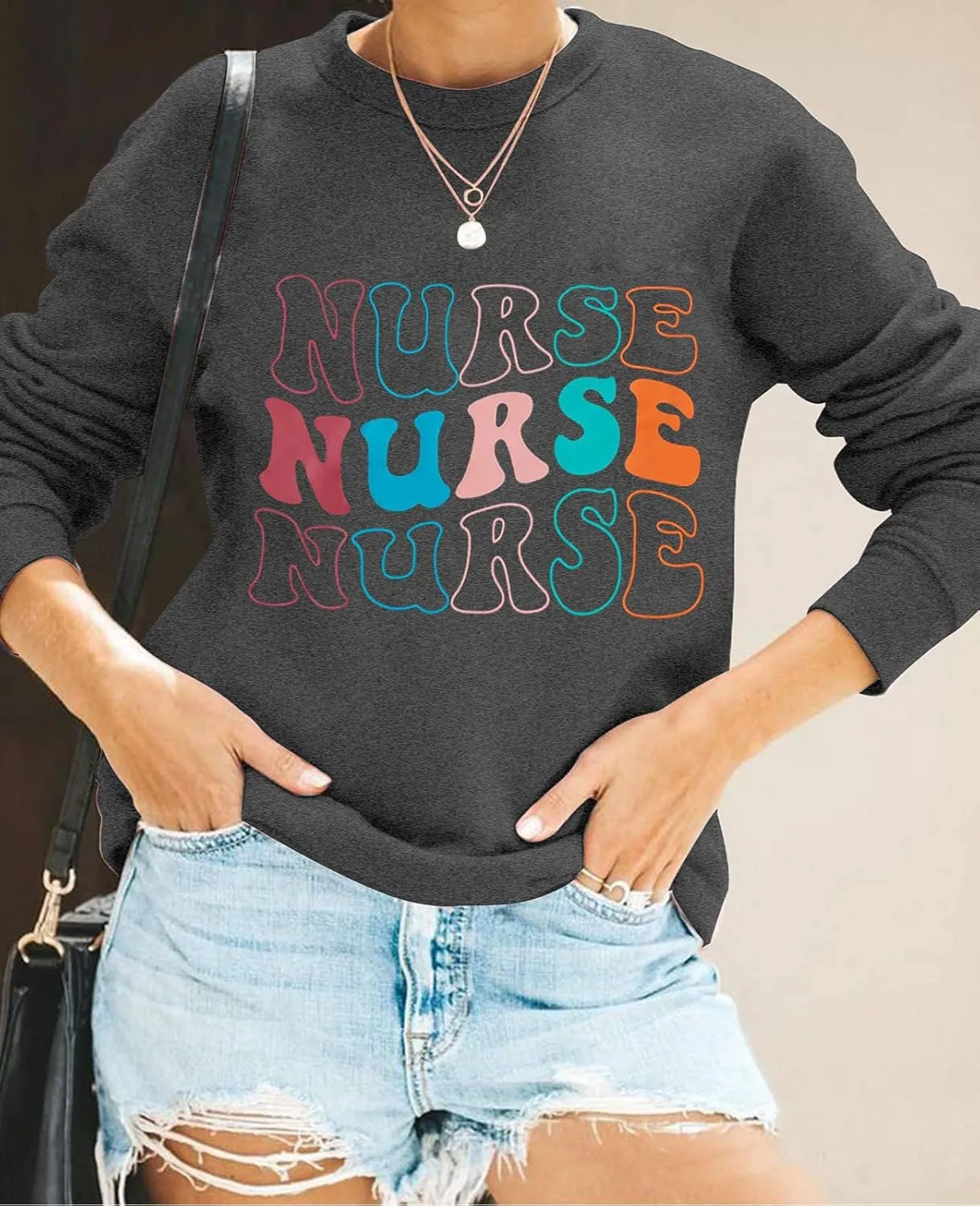 COLORFUL BLING Nurse Sweatshirt Women Registered Nurse Life Sweatshirt Nursing Student Pullover Crewneck Tops