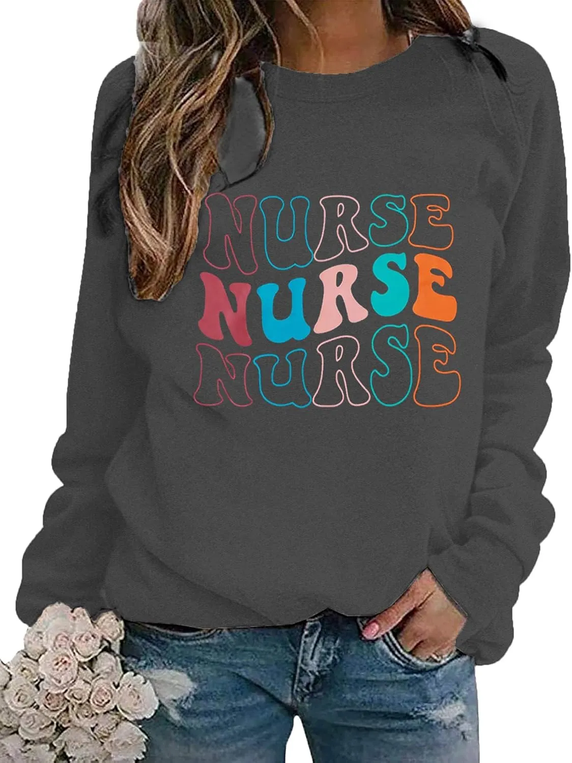 COLORFUL BLING Nurse Sweatshirt Women Registered Nurse Life Sweatshirt Nursing Student Pullover Crewneck Tops