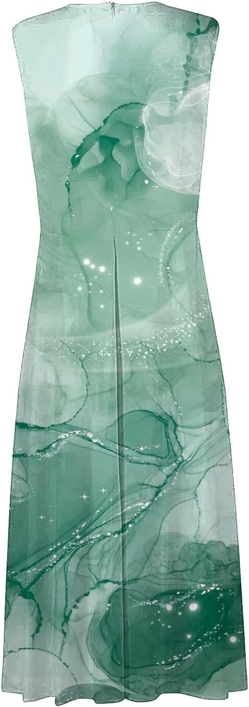 Dresses for Women 2024 Casual Printed Deep V Neck Sundress Elegant High Waist Flowy Swing Maxi Dresses Summer Dress