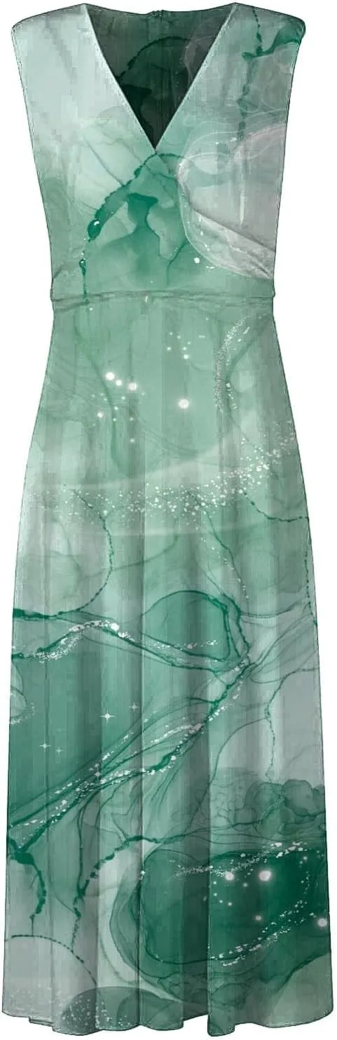 Dresses for Women 2024 Casual Printed Deep V Neck Sundress Elegant High Waist Flowy Swing Maxi Dresses Summer Dress