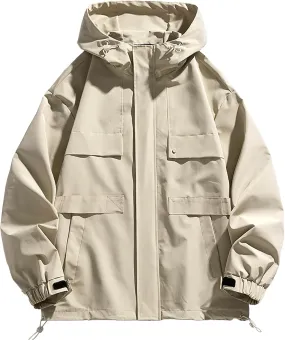 FoxQ Mens Jacket Casual Lightweight Hooded Windbreaker softshell Easy-Care Zip-Up Versatile Outdoor Comfort Activities Coat