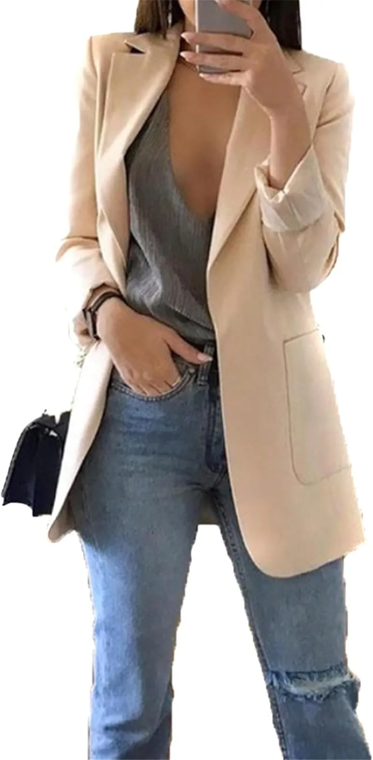 GRASWE Women Casual Loose Fit Long Sleeve Blazer Cardigan Fashion Plus Size Work Blazer