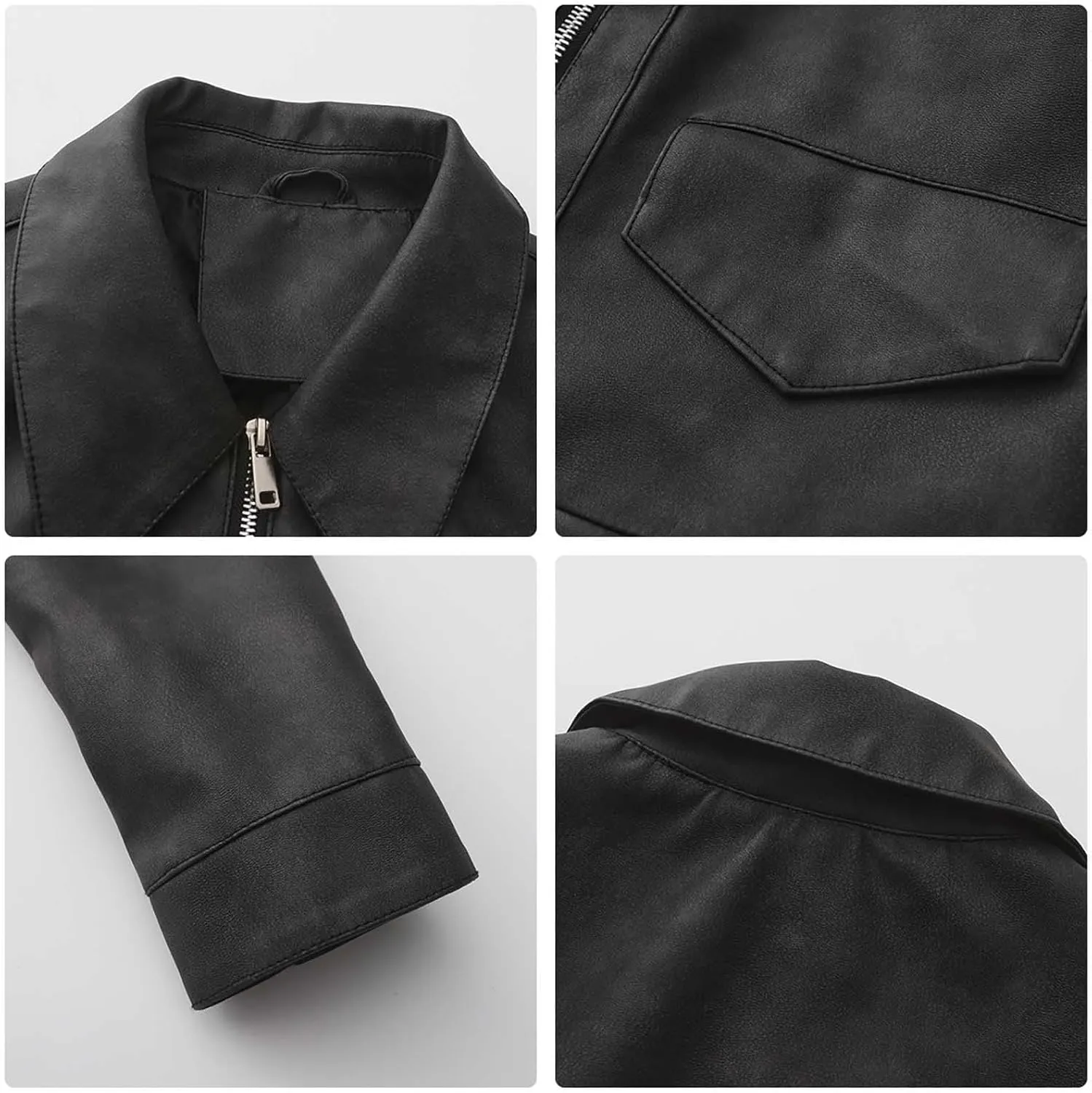 HGps8w Women's Cropped Faux Leather Jacket, Chic Lapel Zipper Up Casual PU Moto Bike Coat Outwear with Pockets