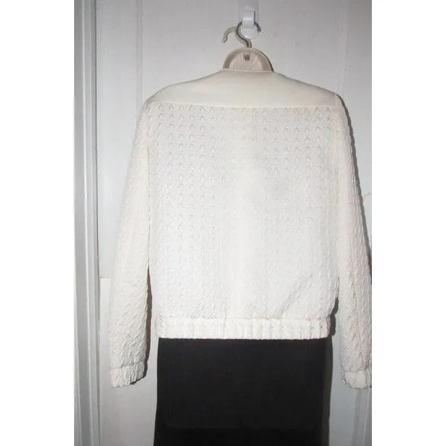 Hugo Boss White Textured Wool Blend Jacket With Faux Leather Accents