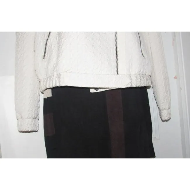 Hugo Boss White Textured Wool Blend Jacket With Faux Leather Accents