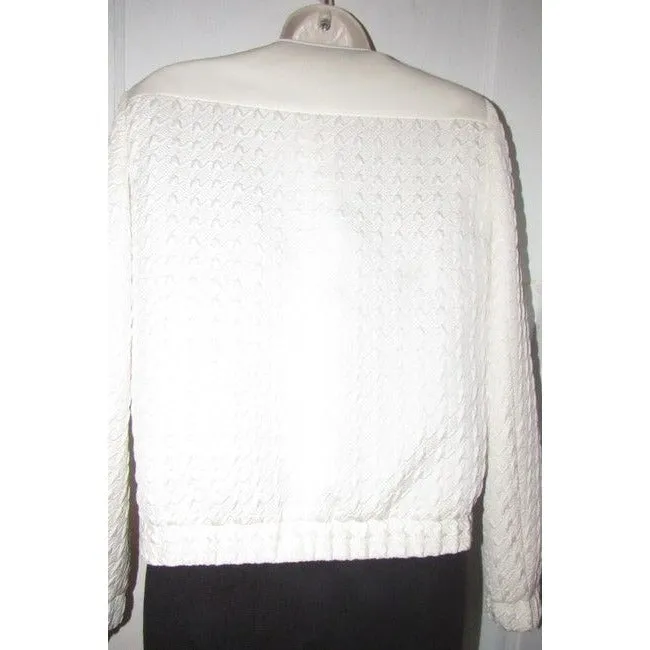 Hugo Boss White Textured Wool Blend Jacket With Faux Leather Accents