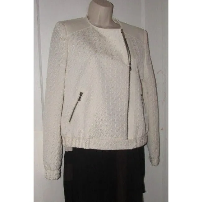 Hugo Boss White Textured Wool Blend Jacket With Faux Leather Accents