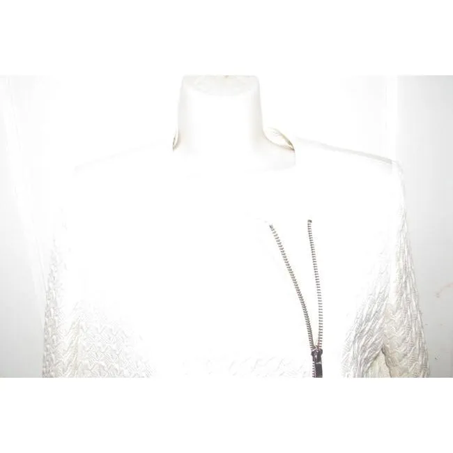 Hugo Boss White Textured Wool Blend Jacket With Faux Leather Accents