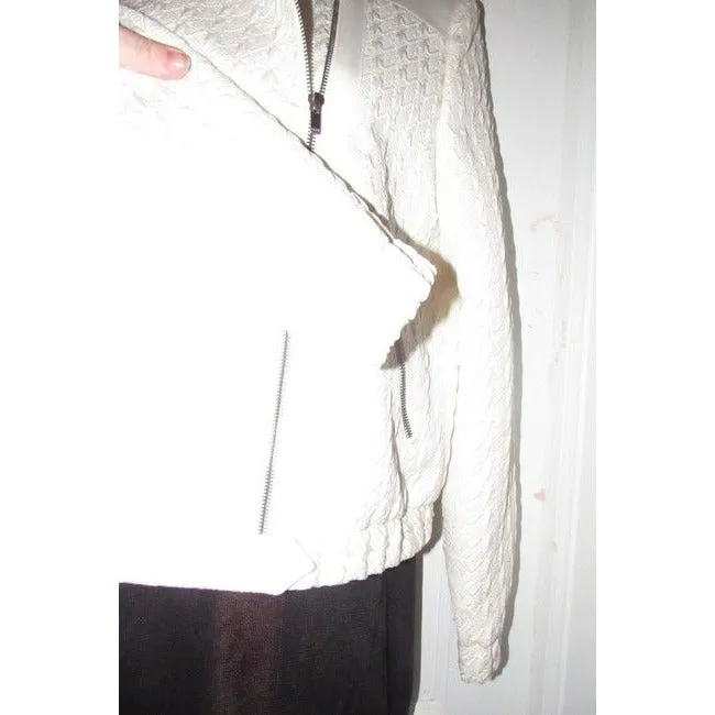 Hugo Boss White Textured Wool Blend Jacket With Faux Leather Accents