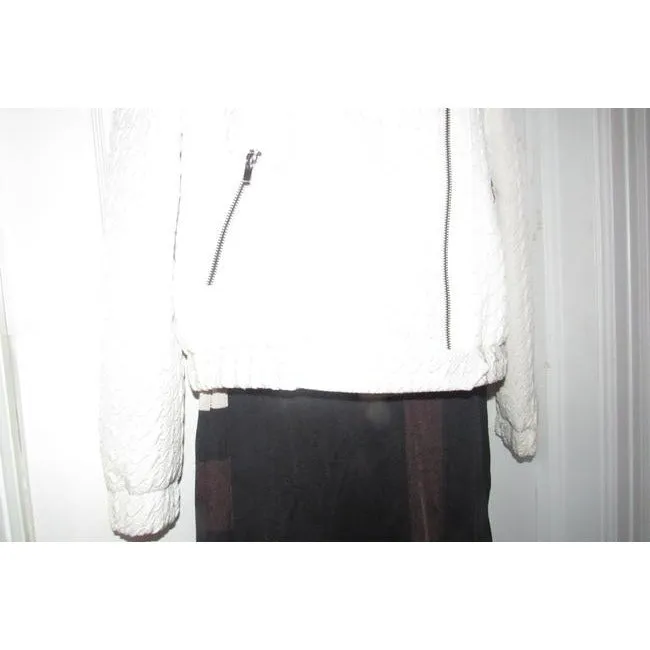 Hugo Boss White Textured Wool Blend Jacket With Faux Leather Accents