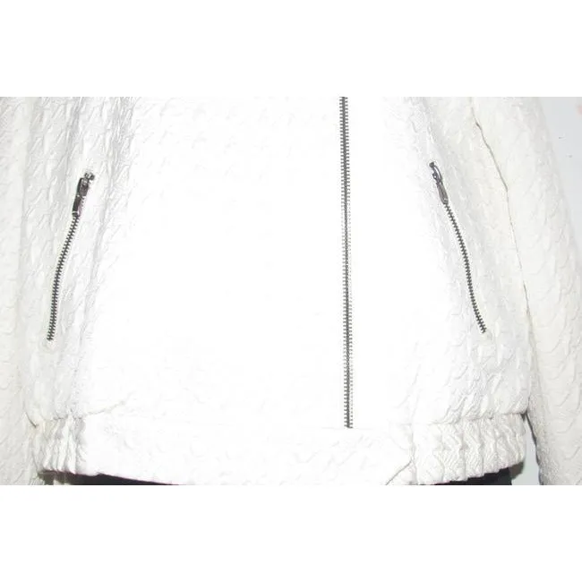 Hugo Boss White Textured Wool Blend Jacket With Faux Leather Accents