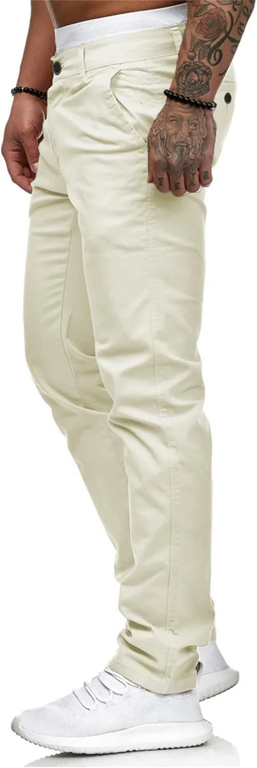 HUNGSON Mens Chinos Dress Pants Slim Straight Fit Flat-Front Golf Pants Casual Travel Slacks