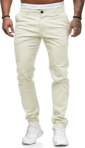 HUNGSON Mens Chinos Dress Pants Slim Straight Fit Flat-Front Golf Pants Casual Travel Slacks